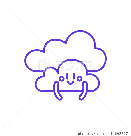 Happy Cloud Weather Icon. Thin Line Illustration of Cute Smiling Clouds, Pictogram of Cloudy Sky, Weather Forecast, Overcast Condition, Fluffy Cartoon Cloud and Atmospheric Mood. Happy Cloud Weather Icon. Thin Line Illustration of Cute Smiling Clouds, Pictogram of Cloudy Sky, Weather Forecast, Overcast Condition, Fluffy Cartoon Cloud and Atmospheric Mood. 134692867