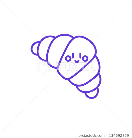 Smiling Croissant Pastry Icon. Thin Line Illustration of French Crescent Roll with Cute Face, Pictogram of Bakery Breakfast Treat, Sweet Dessert, Baked Goods and Cafe Pastry Tradition. Smiling Croissant Pastry Icon. Thin Line Illustration of French Crescent Roll with Cute Face, Pictogram of Bakery Breakfast Treat, Sweet Dessert, Baked Goods and Cafe Pastry Tradition. 134692869