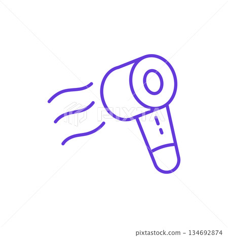 Hair Dryer Icon. Thin Line Illustration of Electric Blow Dryer Emitting Warm Air, Pictogram of Hairstyling Tool, Beauty Salon Appliance and Home Grooming Equipment for Drying Hair. Hair Dryer Icon. Thin Line Illustration of Electric Blow Dryer Emitting Warm Air, Pictogram of Hairstyling Tool, Beauty Salon Appliance and Home Grooming Equipment for Drying Hair. 134692874