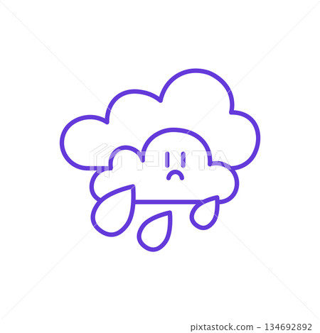 Rainy Weather Icon. Thin Line Illustration of Sad Cloud with Falling Raindrops, Pictogram of Rainy Day, Weather Forecast, Storm and Precipitation, Symbol of Gloomy Weather Condition. Rainy Weather Icon. Thin Line Illustration of Sad Cloud with Falling Raindrops, Pictogram of Rainy Day, Weather Forecast, Storm and Precipitation, Symbol of Gloomy Weather Condition. 134692892