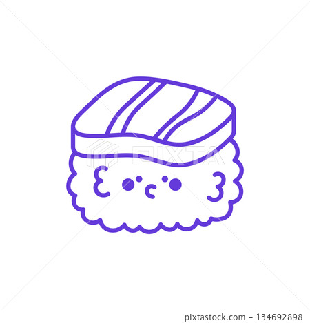 Sushi Nigiri Icon. Thin Line Illustration of Japanese Dish with Fish Topping and Cute Face, Pictogram of Asian Cuisine, Seafood Snack and Sushi Bar Delight, Symbol of Sushi and Food Culture. 134692898
