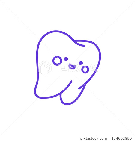 Happy Tooth Icon. Thin Line Illustration of Cute Smiling Tooth with Cheeky Face, Pictogram of Oral Hygiene, Dental Care and Childrens Dentistry, Symbol of Health and Clean Teeth. Happy Tooth Icon. Thin Line Illustration of Cute Smiling Tooth with Cheeky Face, Pictogram of Oral Hygiene, Dental Care and Childrens Dentistry, Symbol of Health and Clean Teeth. 134692899