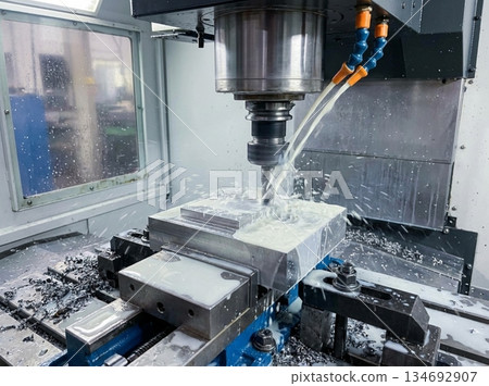 CNC milling machine processing with cooling 134692907