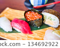 Japanese food image of sushi and salmon roe gunkan 134692922