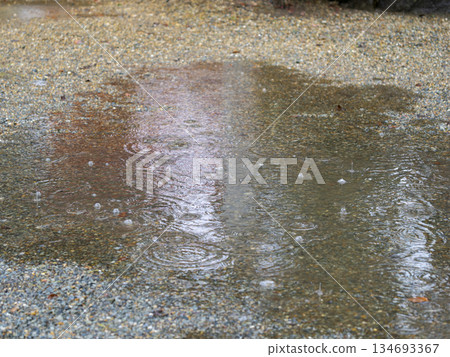 雨水落在水坑裡，泛起漣漪 134693367