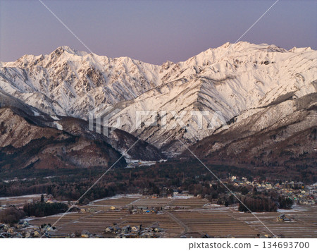Beautiful Mount Karamatsu and Mount Goryu before dawn, Hakuba Village, Nagano Prefecture (aerial shot by drone) Beautiful Mount Karamatsu and Mount Goryu before dawn, Hakuba Village, Nagano Prefecture (aerial shot by drone) 134693700