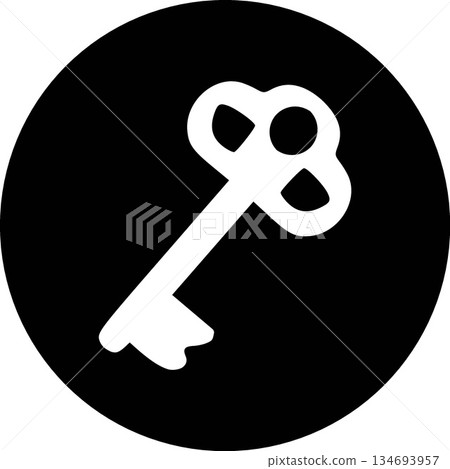 Vintage Skeleton Key Icon in Black Circle - Antique Security and Access Symbol 134693957