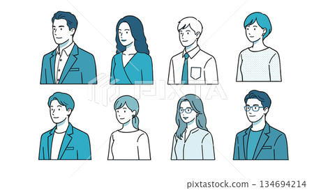 Diverse business people illustrations, upper body, diagonal (AI-created) 134694214