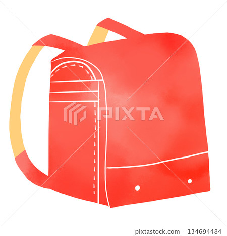 Watercolor style simple illustration of a red school bag, entrance ceremony/elementary school student icon 134694484
