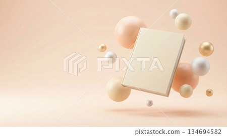 A floating book in a pastel peach and cream studio 134694582