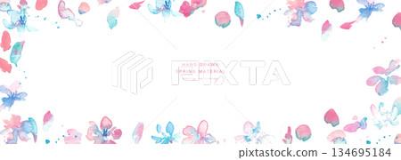 Watercolor. Vector background of watercolor cherry blossoms. Soaring cherry blossom background. Spring cherry blossom watercolor. 134695184