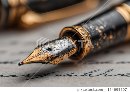 高檔鋼筆筆尖和簽名文件 134695307