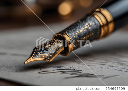 高檔鋼筆筆尖和簽名文件 134695309