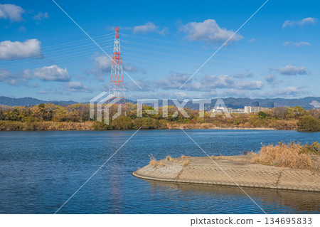 View of Takatsuki City from the mouth of the Amano River, Yodo River, Takatsuki City, Hirakata City, Osaka Prefecture View of Takatsuki City from the mouth of the Amano River, Yodo River, Takatsuki City, Hirakata City, Osaka Prefecture 134695833