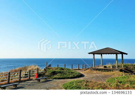 千葉縣勝浦市八幡岬公園的冬季海景 134696133