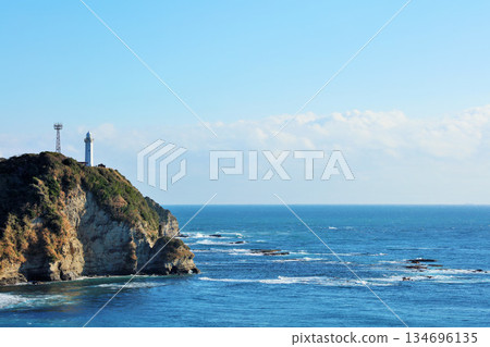 Katsuura City, Chiba Prefecture, blue sky, sea and Katsuura Lighthouse Katsuura City, Chiba Prefecture, blue sky, sea and Katsuura Lighthouse 134696135