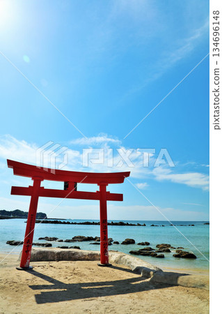 Chiba Prefecture, Katsuura under the blue sky, sea and torii gate Chiba Prefecture, Katsuura under the blue sky, sea and torii gate 134696148
