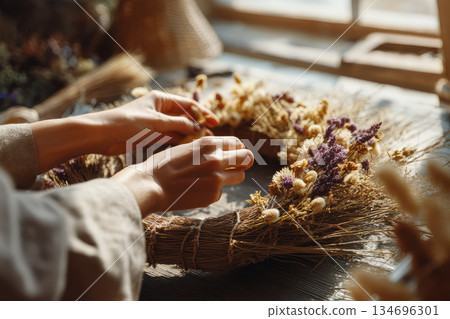 Boho christmas wreath macrame style with dried flowers and natural materials creates cozy handmade decoration perfect for festive home decor and rustic holiday atmosphere Boho christmas wreath macrame style with dried flowers and natural materials creates cozy handmade decoration perfect for festive home decor and rustic holiday atmosphere 134696301