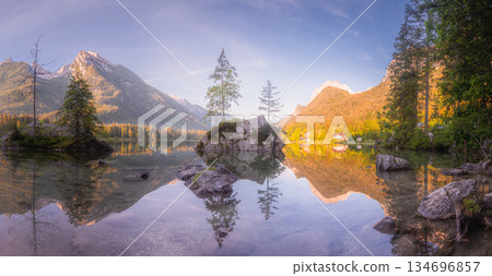 View of Hintersee lake in Berchtesgaden National Park Bavarian Alps, Germany 134696857