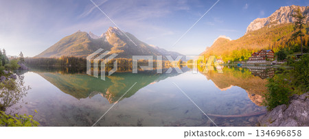 View of Hintersee lake in Berchtesgaden National Park Bavarian Alps, Germany 134696858