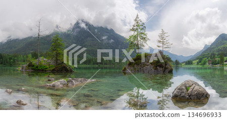 View of Hintersee lake in Berchtesgaden National Park Bavarian Alps, Germany View of Hintersee lake in Berchtesgaden National Park Bavarian Alps, Germany 134696933