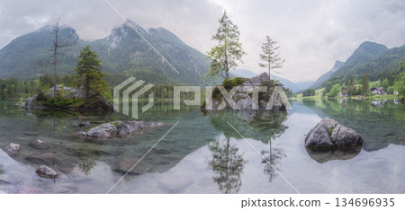 View of Hintersee lake in Berchtesgaden National Park Bavarian Alps, Germany 134696935