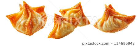 Set of Australia dim sum deep fried dumpling topped with sesame, isolated isolated on white transparent background 134696942
