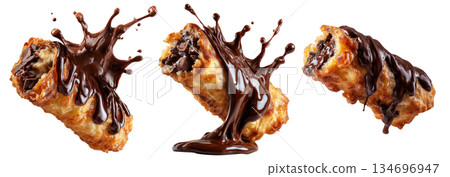 Set of Deep-fried moro bar pastry stuffed with chocolate on white transparent background, concept of New Zealand sweet dessert Set of Deep-fried moro bar pastry stuffed with chocolate on white transparent background, concept of New Zealand sweet dessert 134696947