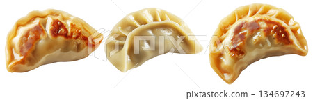 Steamed dumpling mandu with glossy surface and pleated edge isolated on white transparent background Steamed dumpling mandu with glossy surface and pleated edge isolated on white transparent background 134697243