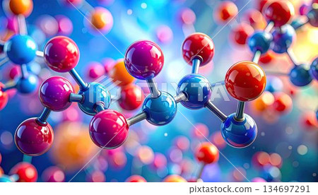 Vibrant molecular structure with connected 134697291