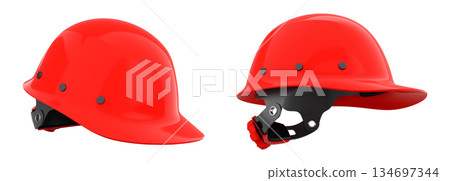 Set of construction safety helmets isolated on white transparent background, symbolizing safety and industry standards Set of construction safety helmets isolated on white transparent background, symbolizing safety and industry standards 134697344