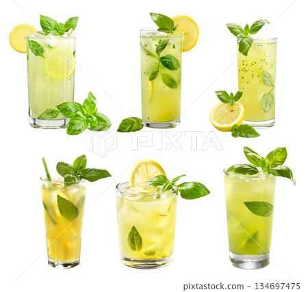 Cocktail or lemonade with lemon isolated on white transparent background 134697475