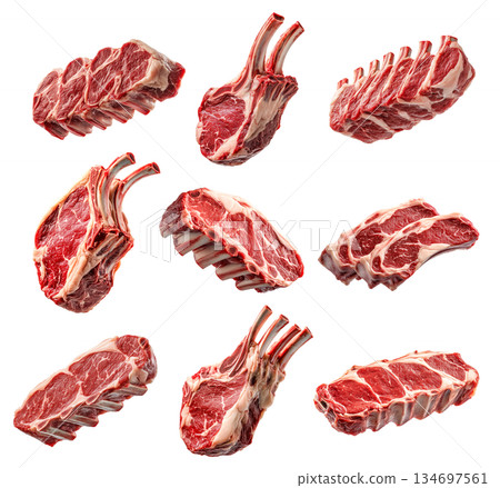 Set of rack of Lamb, isolated on white background, showcasing culinary concept 134697561