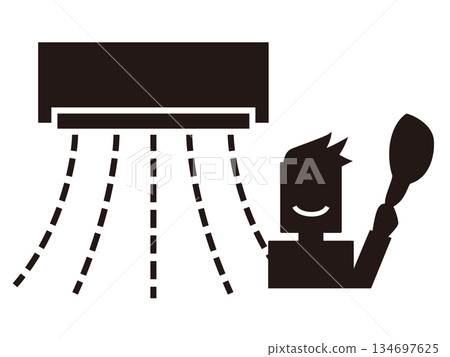 Illustration of a contractor who has finished installing an air conditioner 134697625