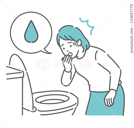Illustration of a woman shocked to find bloody stools, bleeding, and irregular bleeding in the toilet (speech bubble, gynecology, colon cancer) 134697779