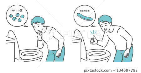 對比糞便狀況的插圖（不良糞便、良好糞便、腸道健康前後對比） 134697782