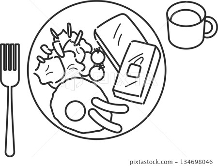 法式吐司單人午餐插圖(僅線條畫) 法式吐司單人午餐插圖(僅線條畫) 134698046