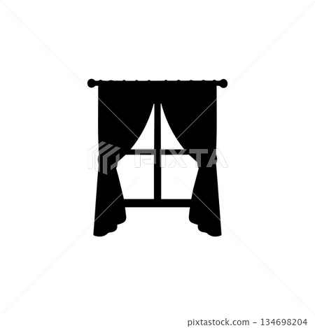 window with curtains silhouette home interior isolated on white background 134698204