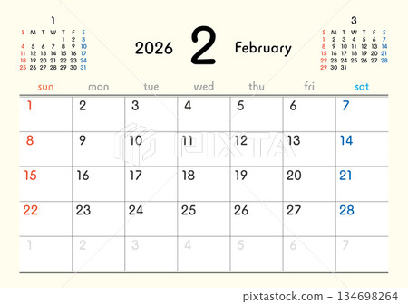 2026 年曆二月 2026 年曆二月 134698264