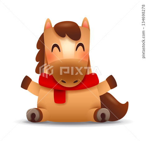 Cute Little Cartoon Horse with Red Scarf. Chinese Zodiac Cute Little Cartoon Horse with Red Scarf. Chinese Zodiac 134698278