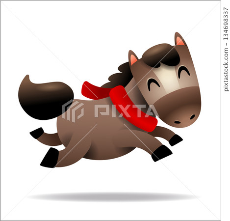 Cute Little Cartoon Horse with Red Scarf. Chinese Zodiac Cute Little Cartoon Horse with Red Scarf. Chinese Zodiac 134698337