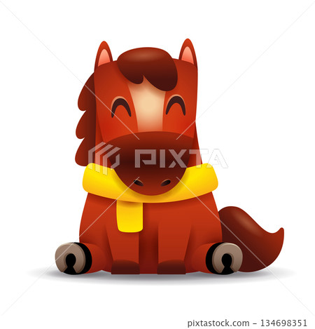 Cute Little Cartoon Horse with Scarf. Chinese Zodiac Cute Little Cartoon Horse with Scarf. Chinese Zodiac 134698351