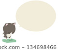 A brown-haired cat on a scale. With speech bubble. 134698466
