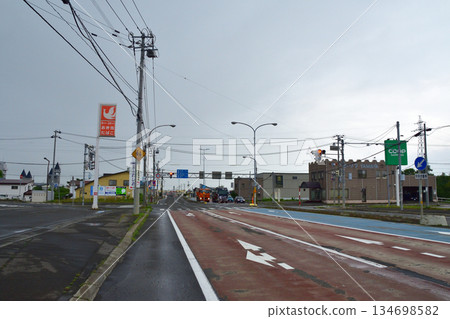 Scenery of National Route 12, the longest straight road in Japan 134698582