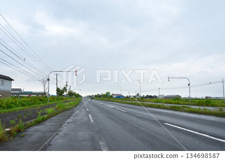 Scenery of National Route 12, the longest straight road in Japan Scenery of National Route 12, the longest straight road in Japan 134698587