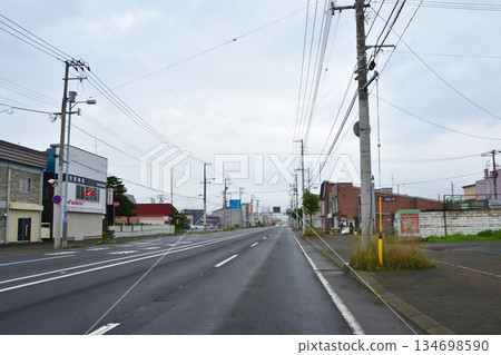 Scenery of National Route 12, the longest straight road in Japan 134698590