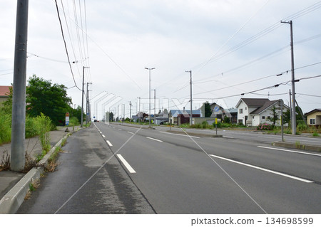 Scenery of National Route 12, the longest straight road in Japan Scenery of National Route 12, the longest straight road in Japan 134698599