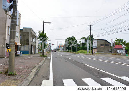 Scenery of National Route 12, the longest straight road in Japan Scenery of National Route 12, the longest straight road in Japan 134698606