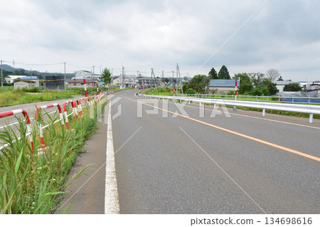 Scenery of National Route 12, the longest straight road in Japan 134698616