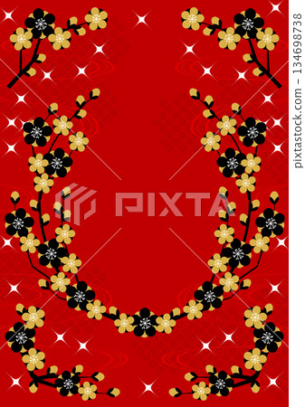 Plum branch wreath background, vertical, red, cute, illustration, Japanese style Plum branch wreath background, vertical, red, cute, illustration, Japanese style 134698738